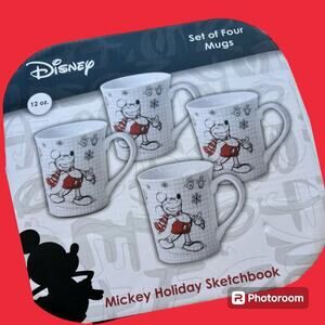 DISNEY set of 4 mugs, MICKEY HOLIDAY SKETCHBOOK .
